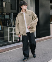 新色追加 2Wayリバーシブル 両A面オーバーサイズワンポイントサークルロゴ刺繍スタンドネックボアブルゾン 14527