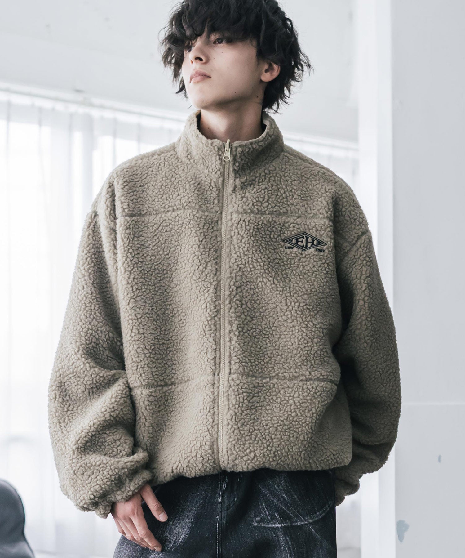 新色追加 2Wayリバーシブル 両A面オーバーサイズワンポイントサークルロゴ刺繍スタンドネックボアブルゾン 14527