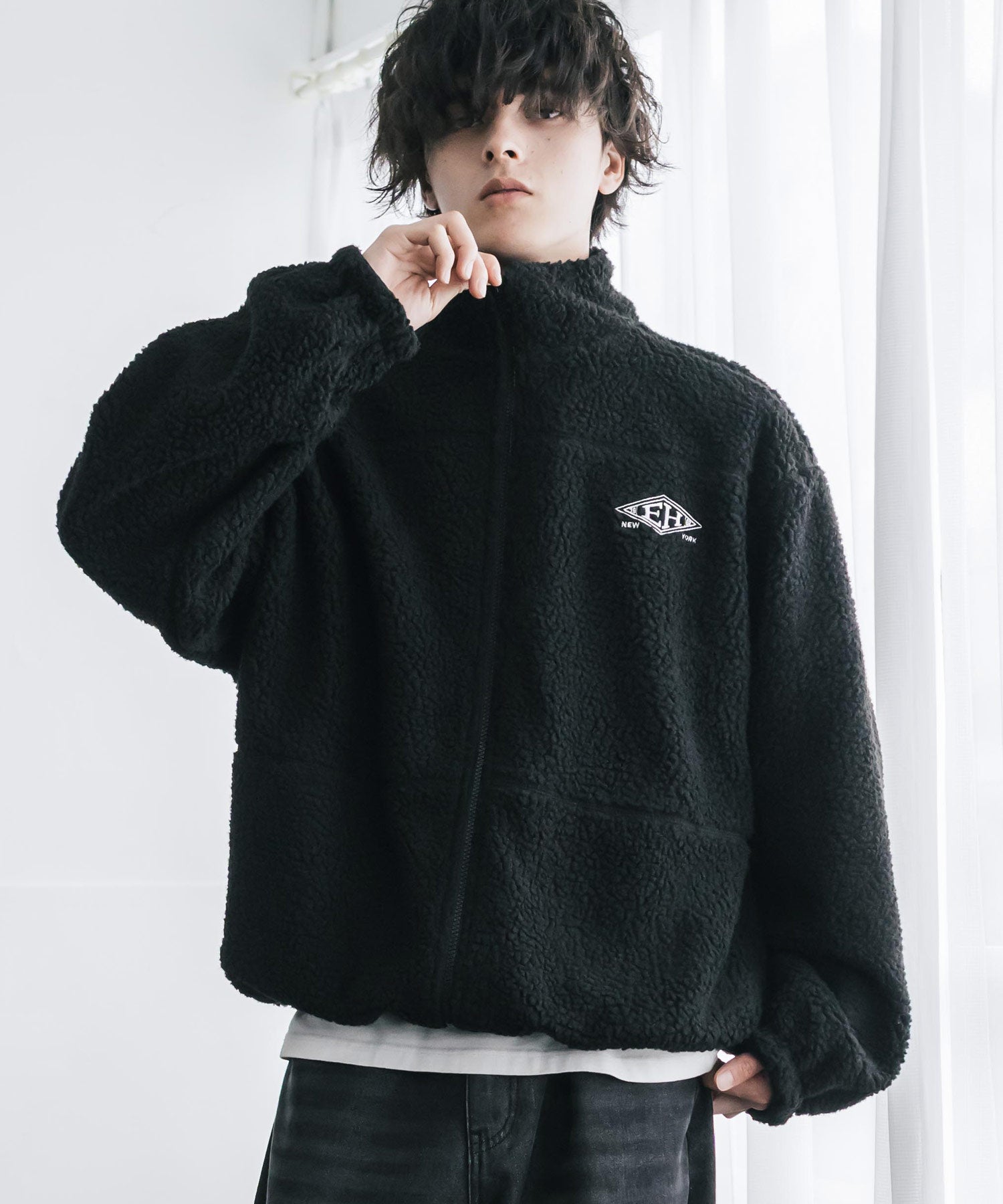 新色追加 2Wayリバーシブル 両A面オーバーサイズワンポイントサークルロゴ刺繍スタンドネックボアブルゾン 14527
