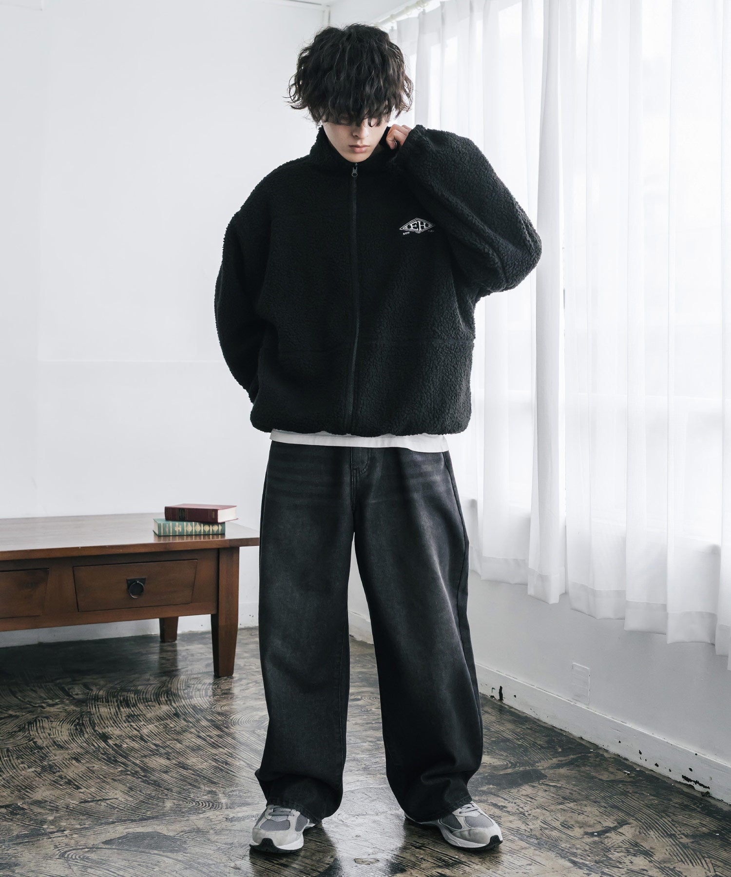 新色追加 2Wayリバーシブル 両A面オーバーサイズワンポイントサークルロゴ刺繍スタンドネックボアブルゾン 14527