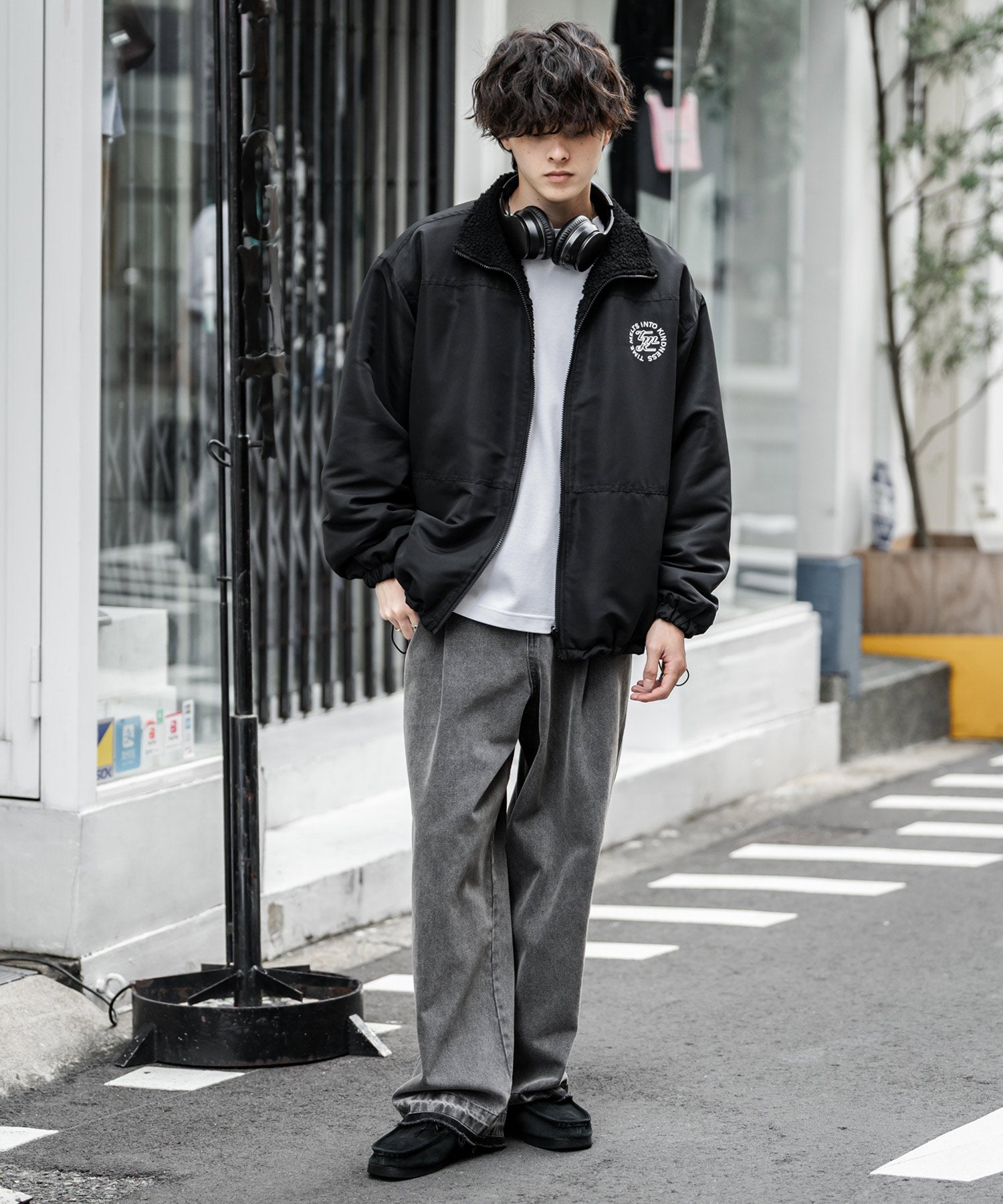 2Wayリバーシブル 両A面オーバーサイズワンポイントサークルロゴ刺繍