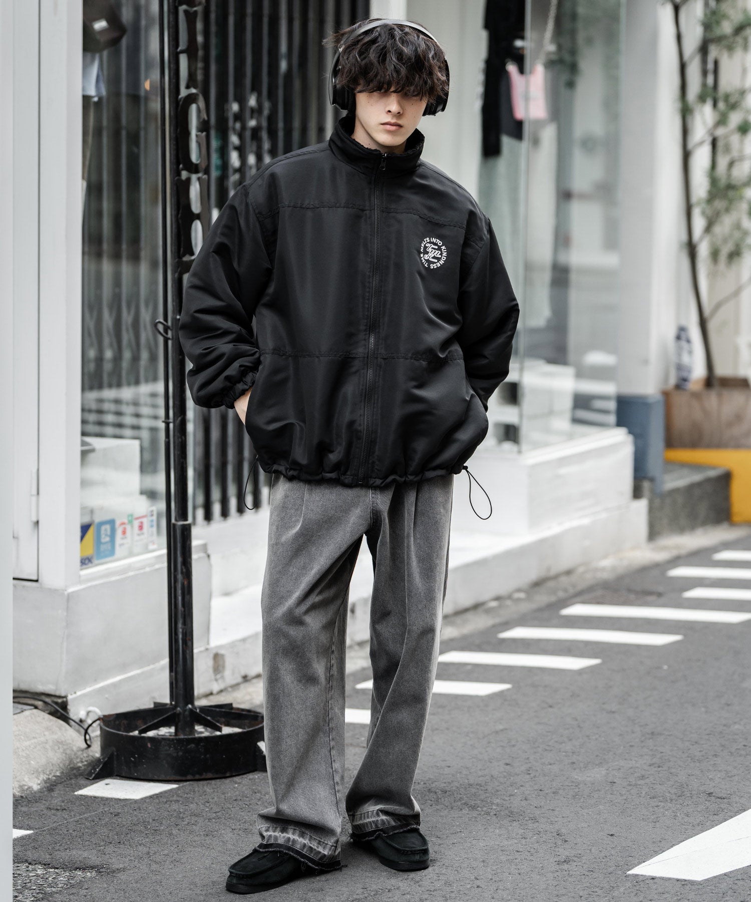 2Wayリバーシブル 両A面オーバーサイズワンポイントサークルロゴ刺繍