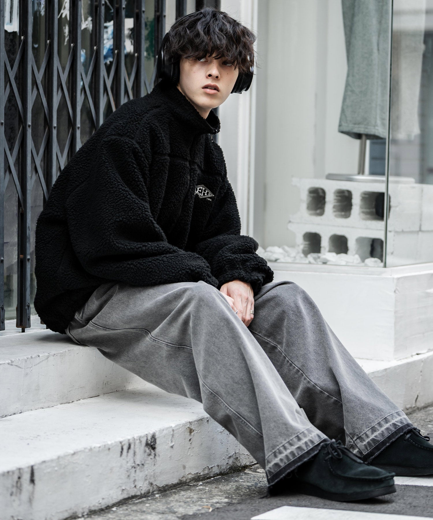 2Wayリバーシブル 両A面オーバーサイズワンポイントサークルロゴ刺繍