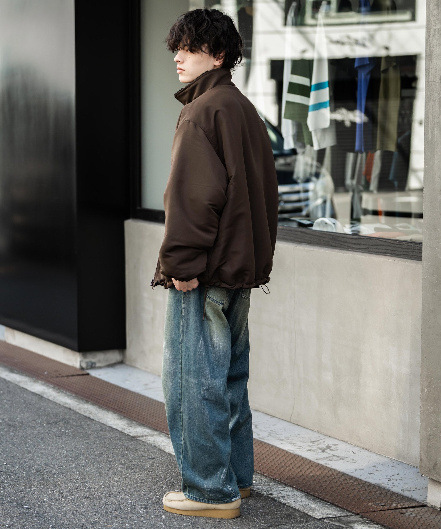 2Wayリバーシブル 両A面オーバーサイズワンポイントサークルロゴ刺繍