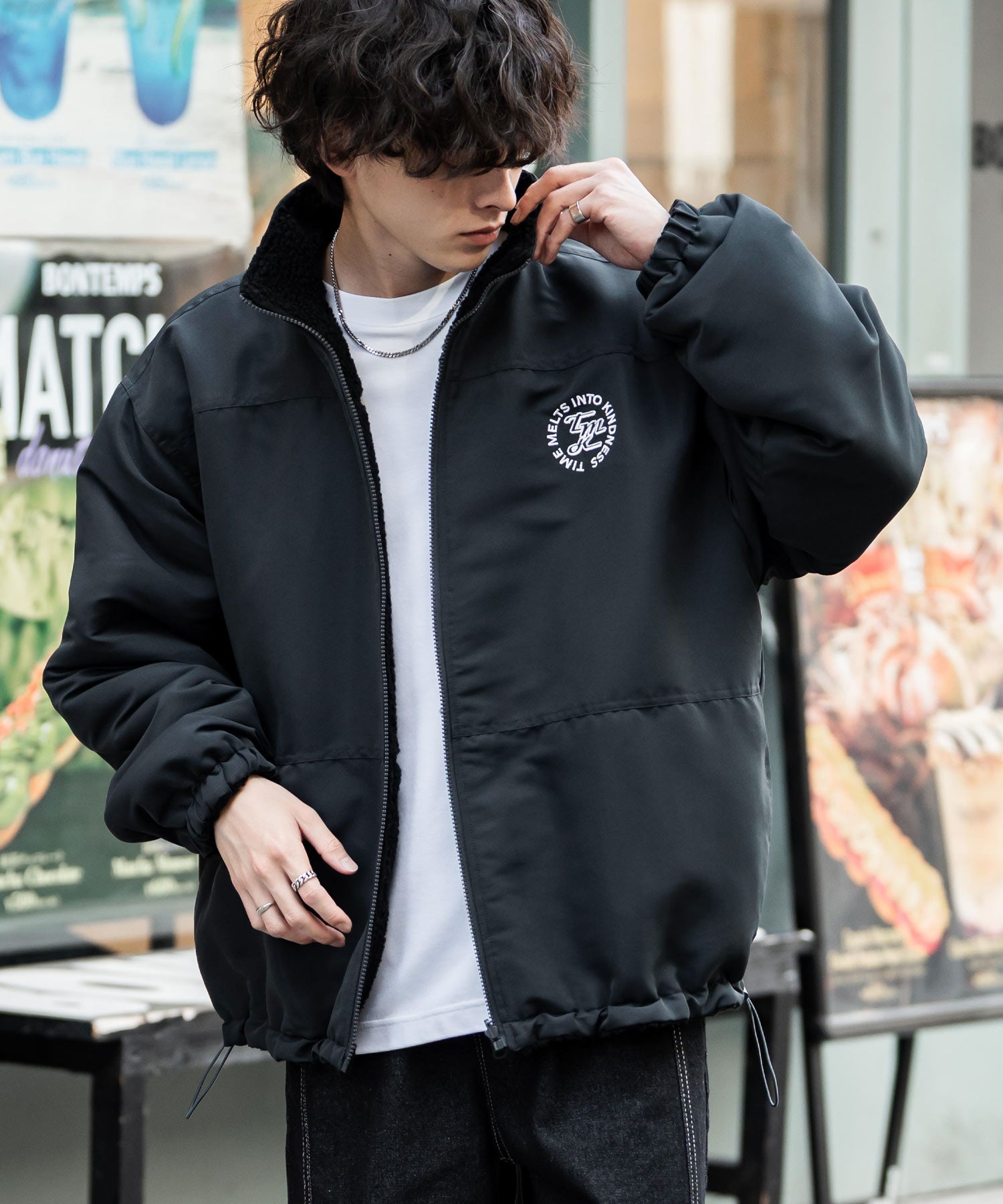 2Wayリバーシブル 両A面オーバーサイズワンポイントサークルロゴ刺繍