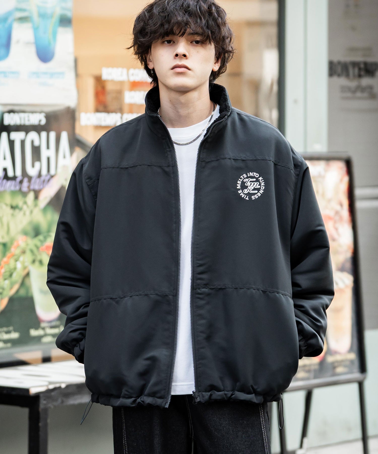 2Wayリバーシブル 両A面オーバーサイズワンポイントサークルロゴ刺繍