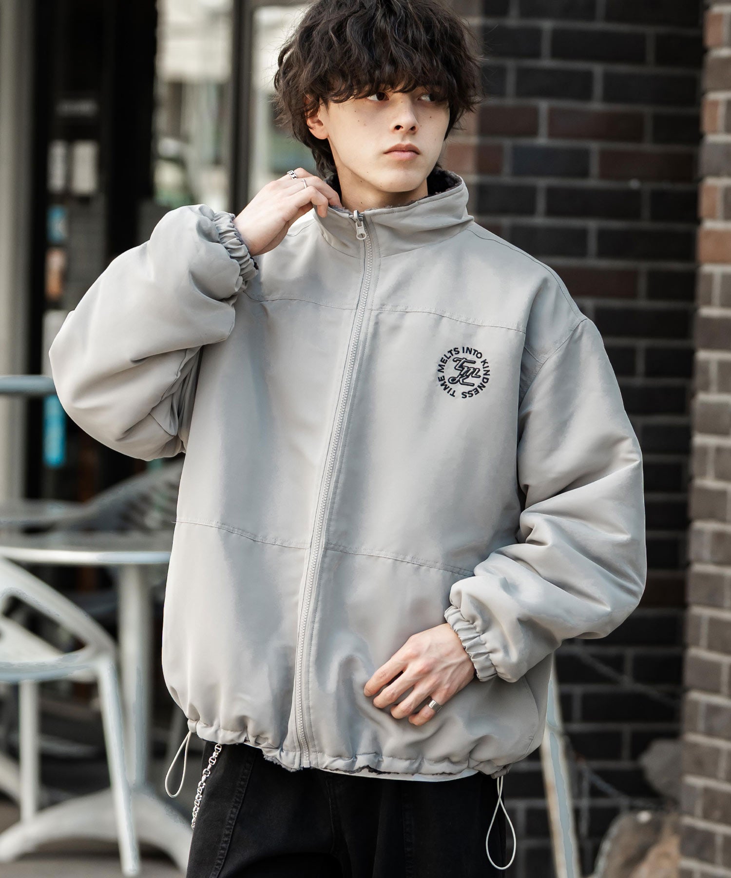 2Wayリバーシブル 両A面オーバーサイズワンポイントサークルロゴ刺繍