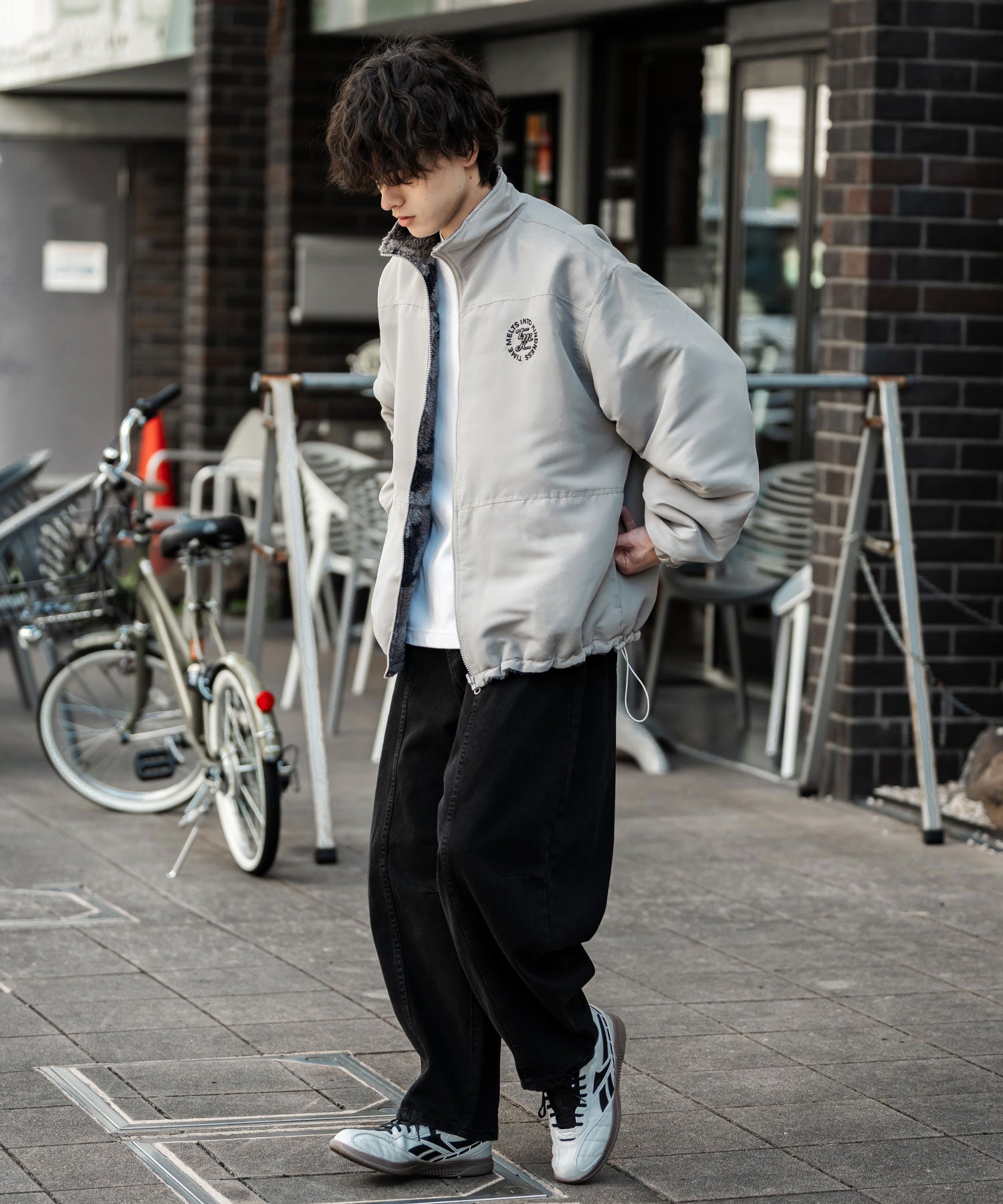 2Wayリバーシブル 両A面オーバーサイズワンポイントサークルロゴ刺繍