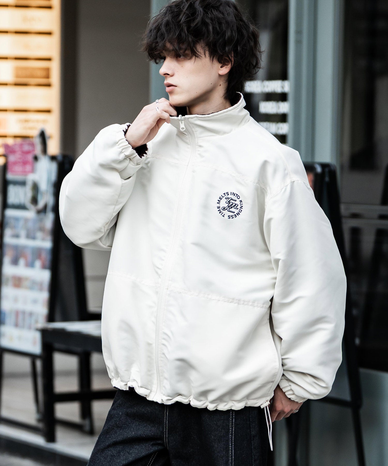 2Wayリバーシブル 両A面オーバーサイズワンポイントサークルロゴ刺繍