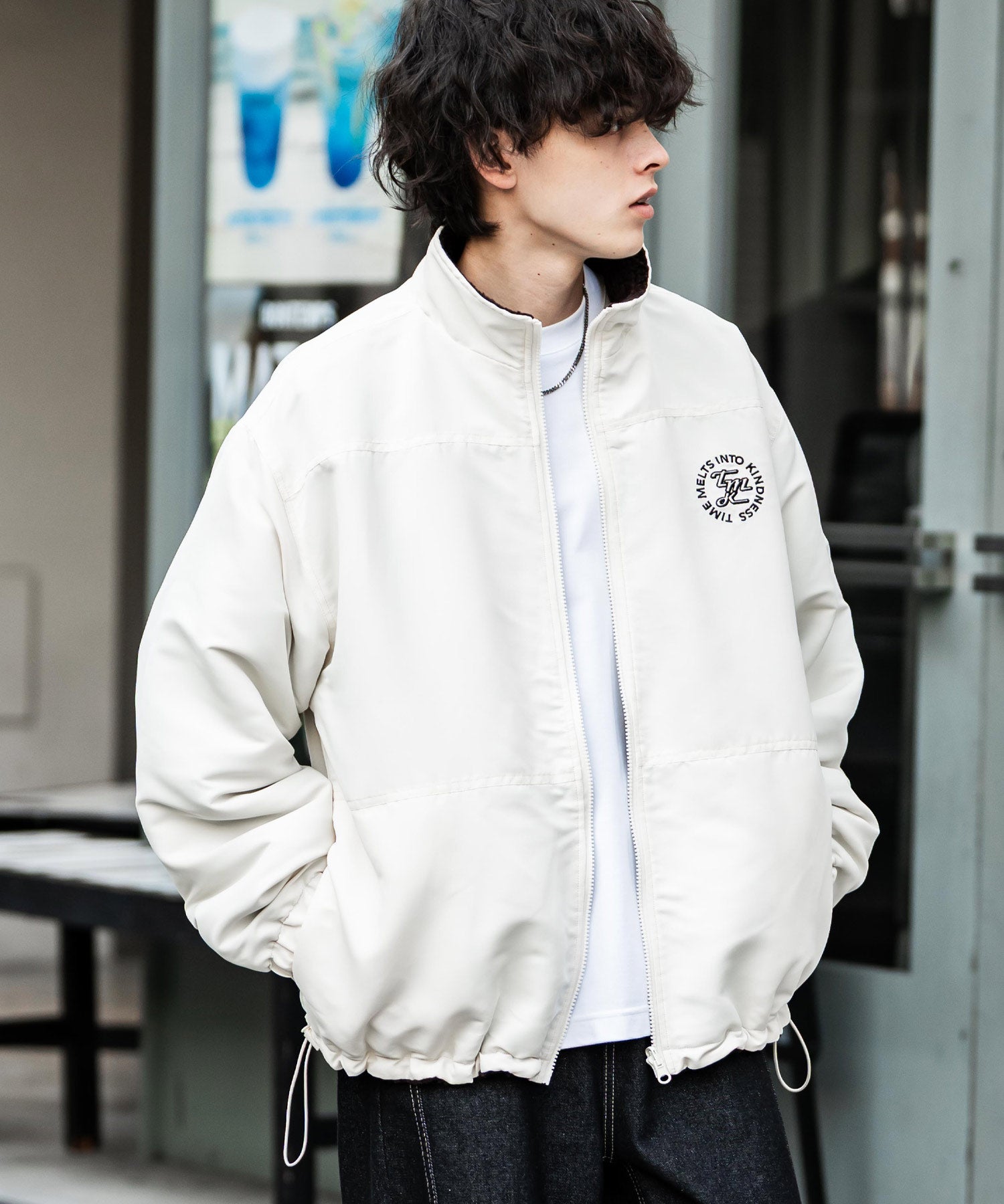 2Wayリバーシブル 両A面オーバーサイズワンポイントサークルロゴ刺繍