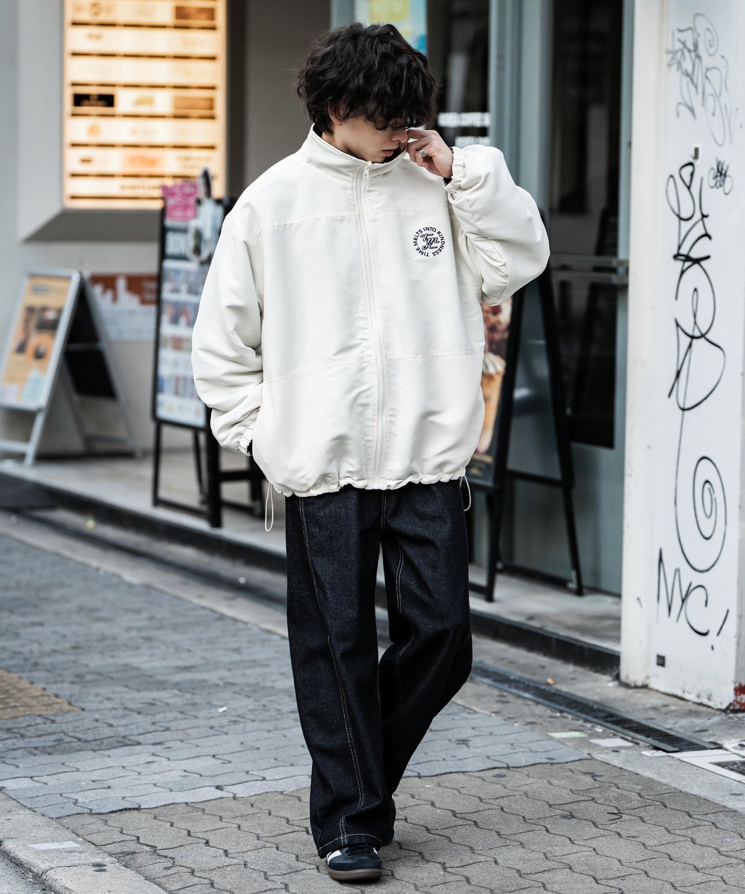 2Wayリバーシブル 両A面オーバーサイズワンポイントサークルロゴ刺繍