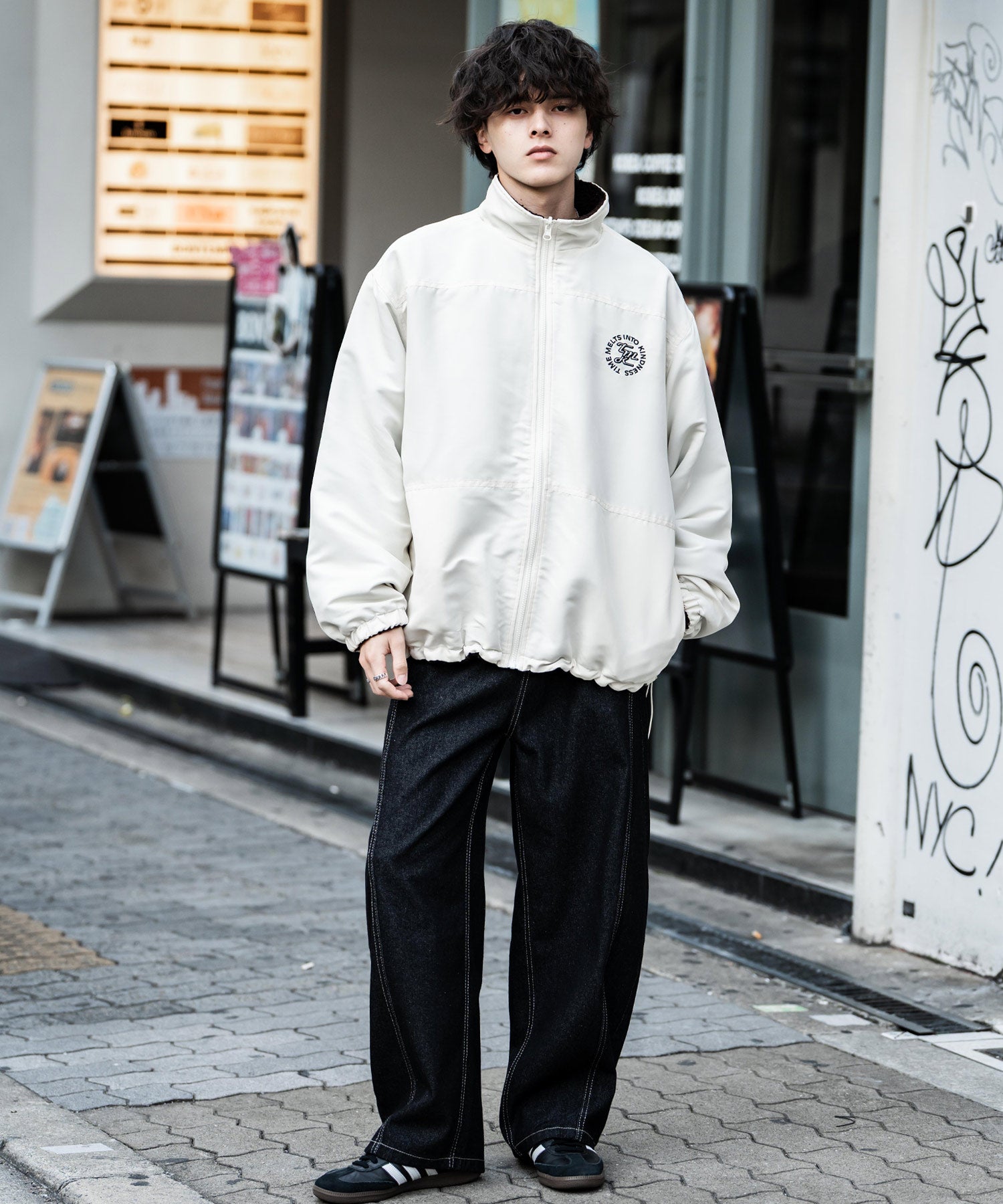 2Wayリバーシブル 両A面オーバーサイズワンポイントサークルロゴ刺繍