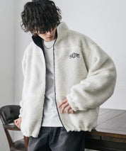 新色追加 2Wayリバーシブル 両A面オーバーサイズワンポイントサークルロゴ刺繍スタンドネックボアブルゾン 14527