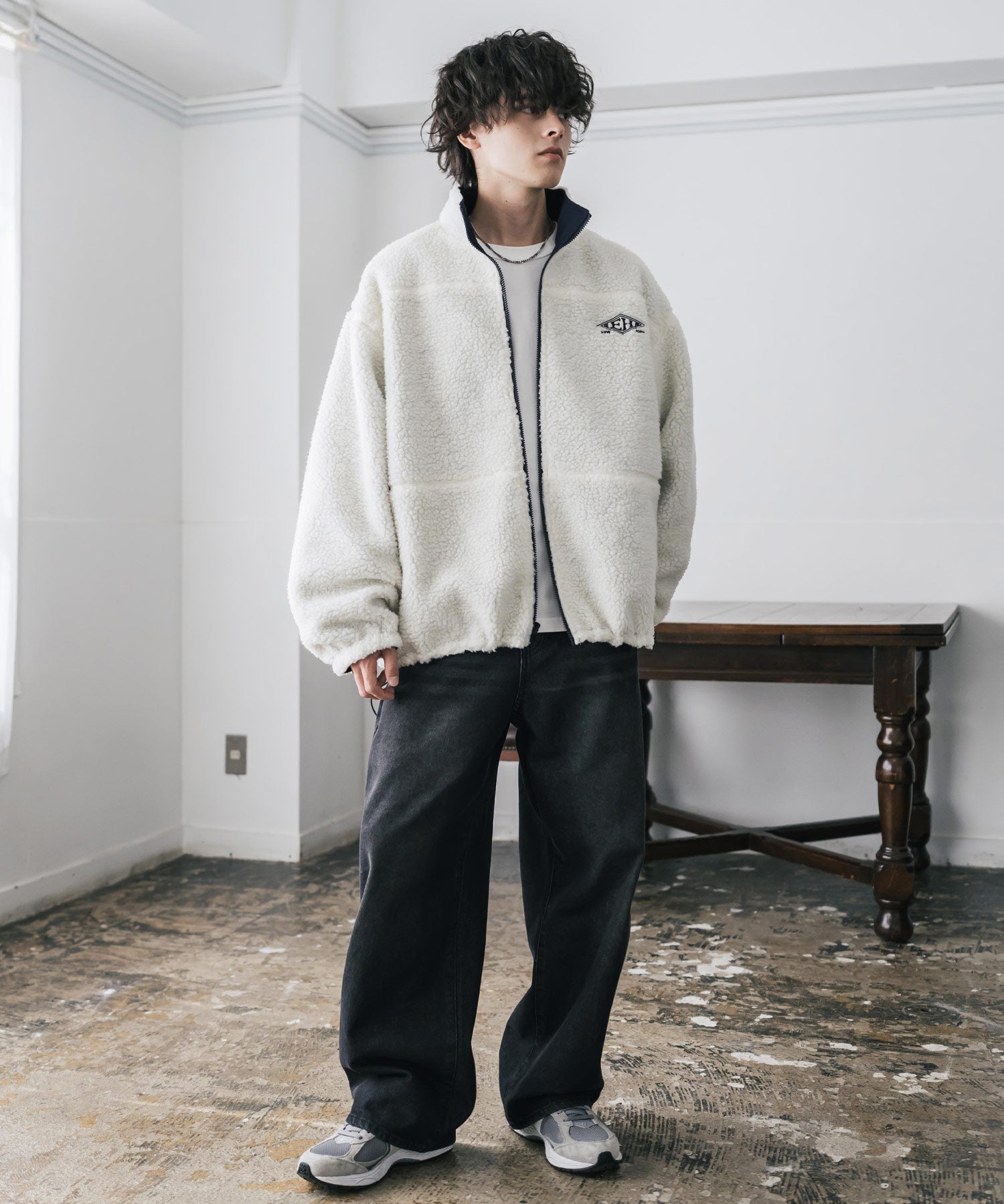 新色追加 2Wayリバーシブル 両A面オーバーサイズワンポイントサークルロゴ刺繍スタンドネックボアブルゾン 14527
