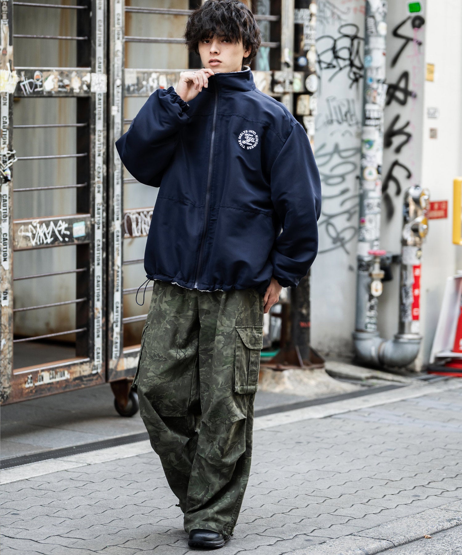 2Wayリバーシブル 両A面オーバーサイズワンポイントサークルロゴ刺繍