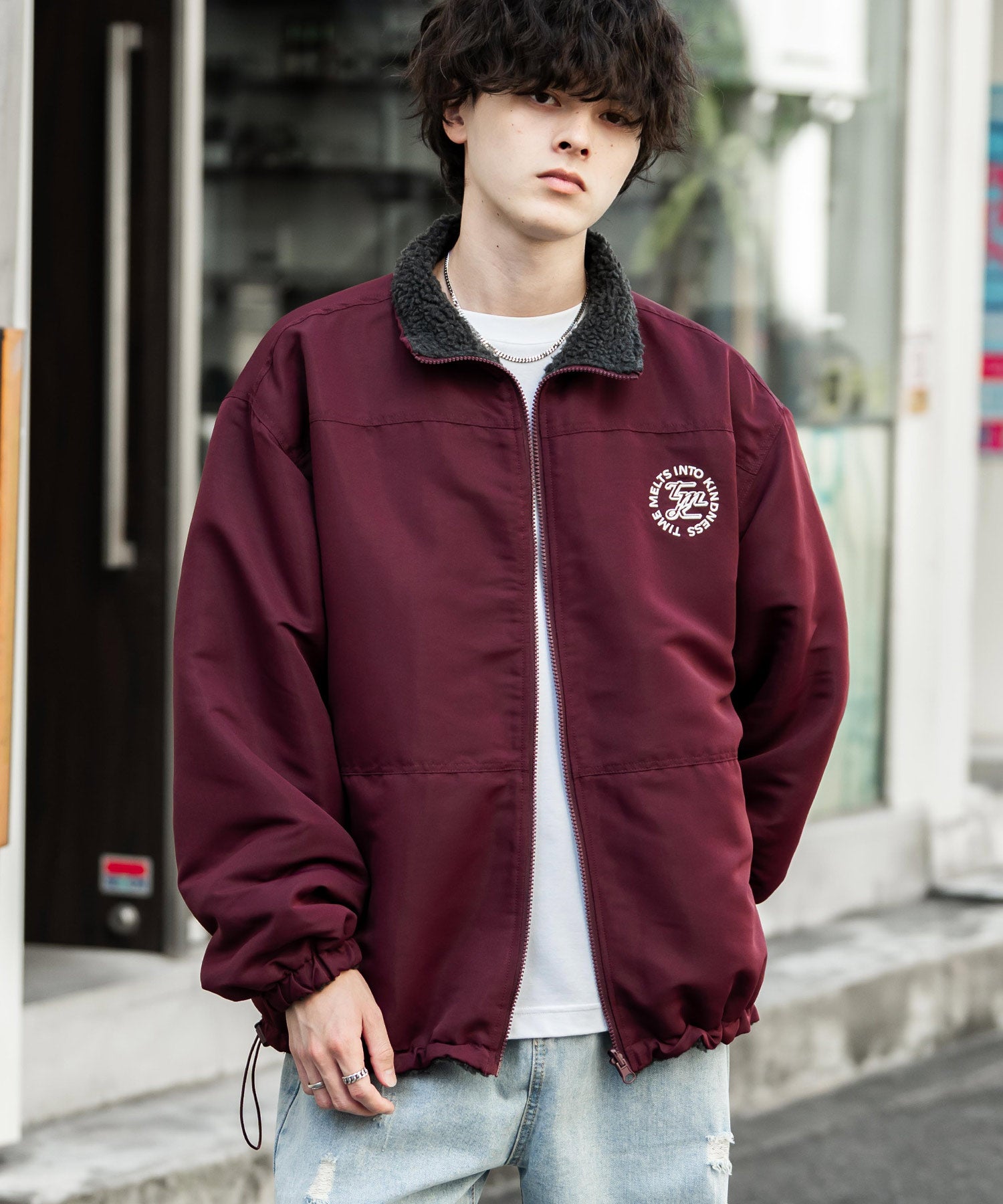 2Wayリバーシブル 両A面オーバーサイズワンポイントサークルロゴ刺繍