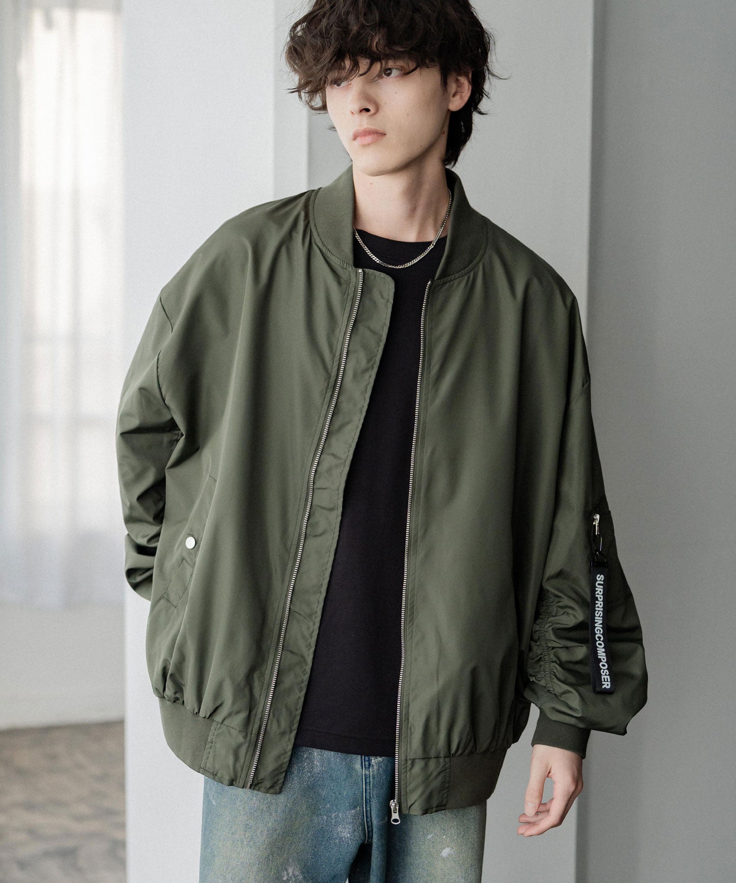 ポリDEWSPO オーバーサイズMA-1フライトジャケット/ミリタリーブルゾン 14533