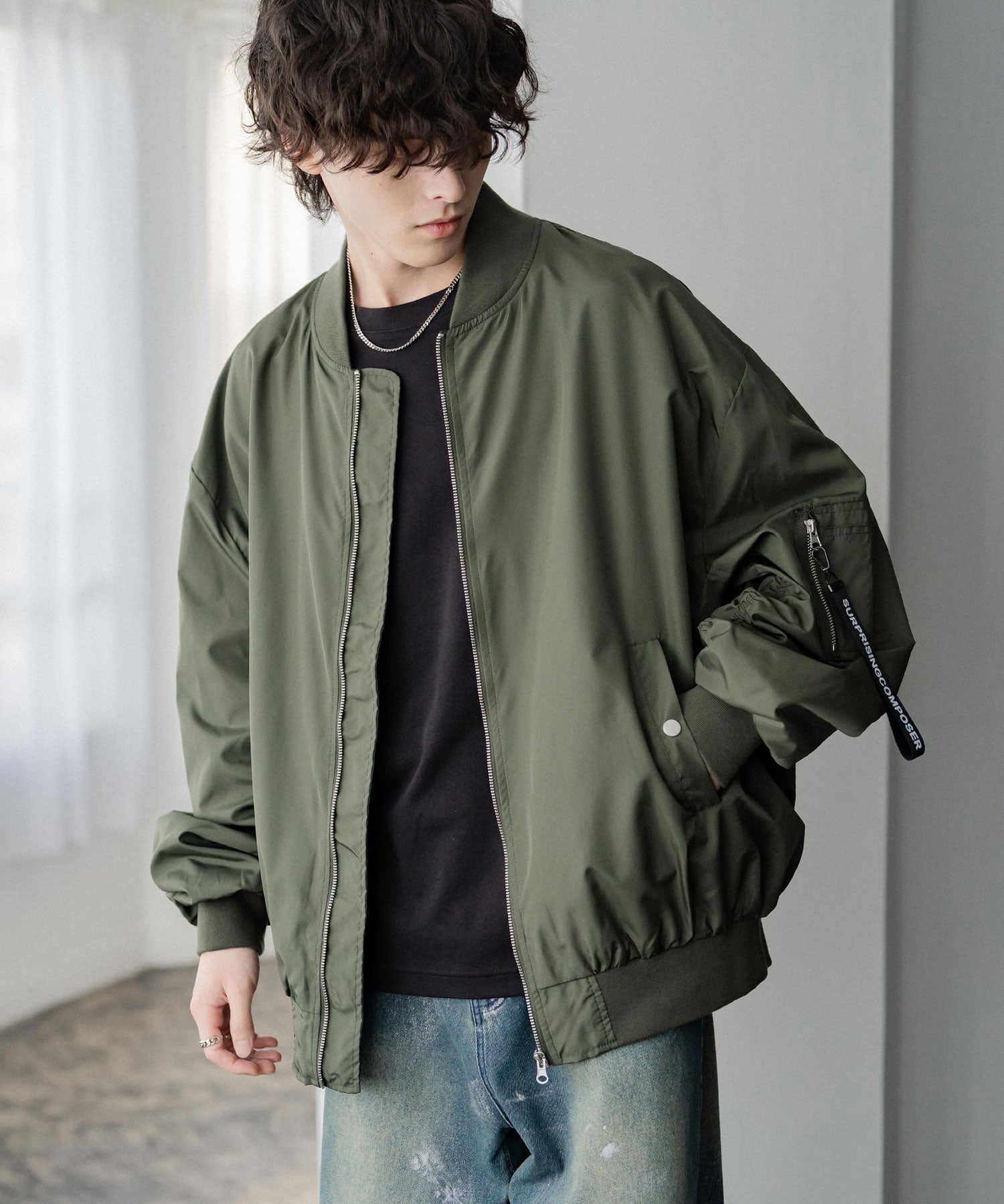 ポリDEWSPO オーバーサイズMA-1フライトジャケット/ミリタリーブルゾン 14533