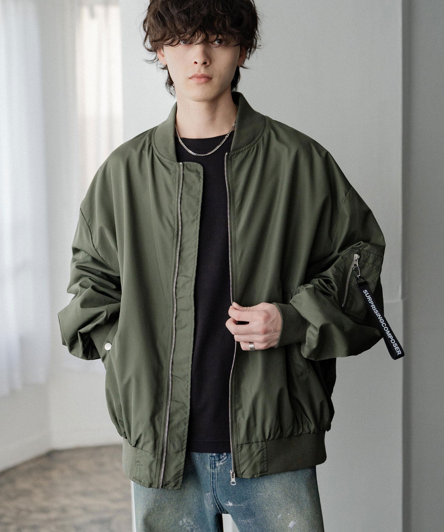 ポリDEWSPO オーバーサイズMA-1フライトジャケット/ミリタリーブルゾン 14533