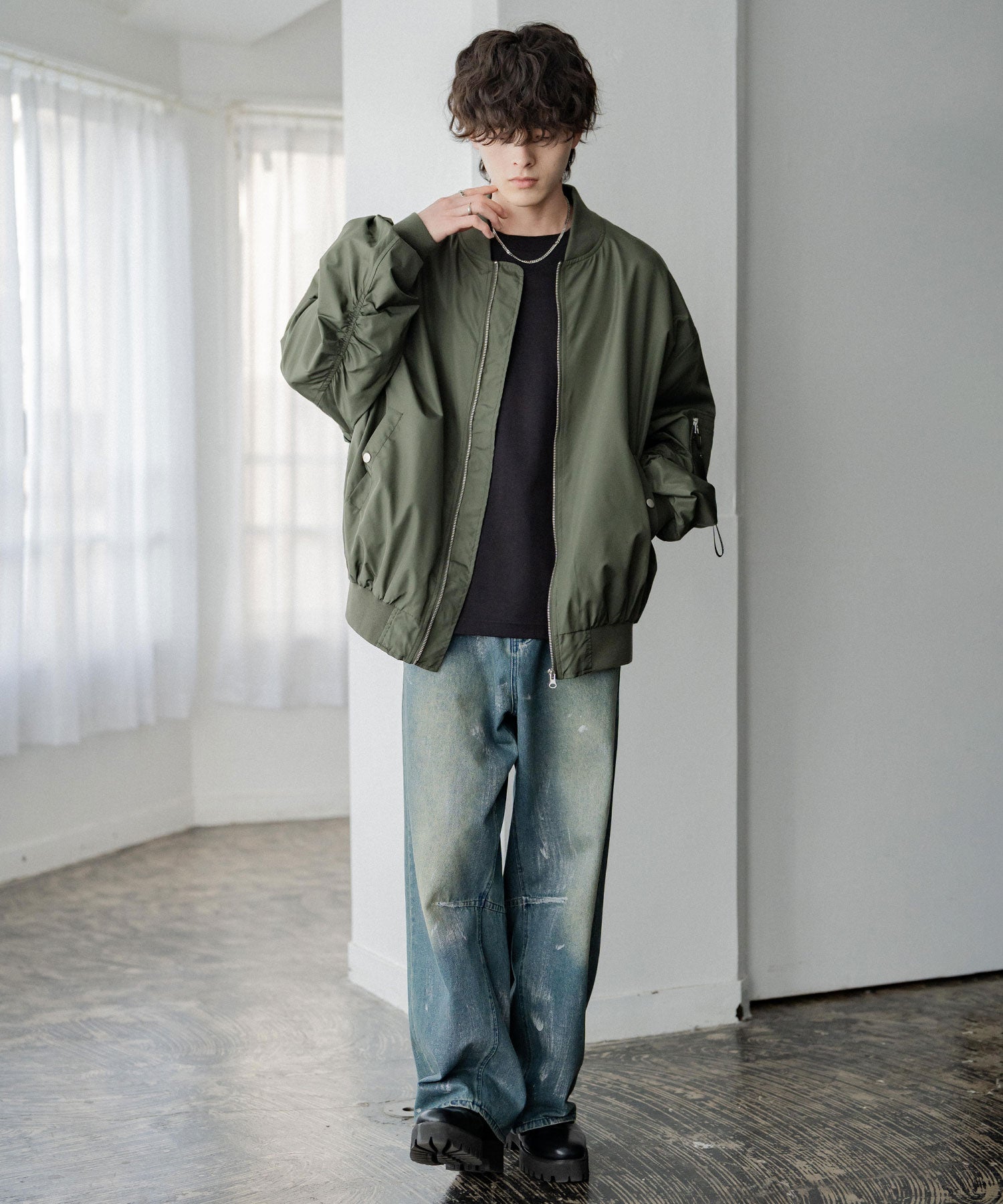 ポリDEWSPO オーバーサイズMA-1フライトジャケット/ミリタリーブルゾン