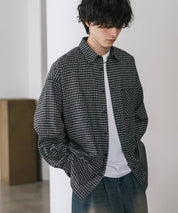 新色追加 オーバーサイズレギュラーカラー長袖ネルシャツ チェック柄/オンブレチェック/無地 14534