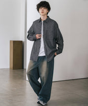 新色追加 オーバーサイズレギュラーカラー長袖ネルシャツ チェック柄/オンブレチェック/無地 14534