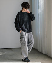 ルーズシルエット アクリル/モールクルーネック長袖ニット 14538