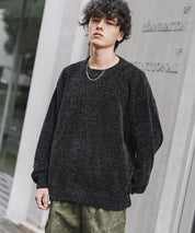 ルーズシルエット アクリル/モールクルーネック長袖ニット 14538