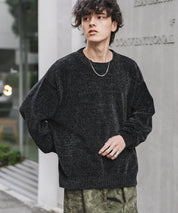 ルーズシルエット アクリル/モールクルーネック長袖ニット 14538