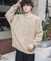 ルーズシルエット アクリル/モールクルーネック長袖ニット 14538