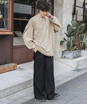 ルーズシルエット アクリル/モールクルーネック長袖ニット 14538