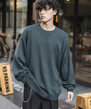 ルーズシルエット アクリル/モールクルーネック長袖ニット 14538