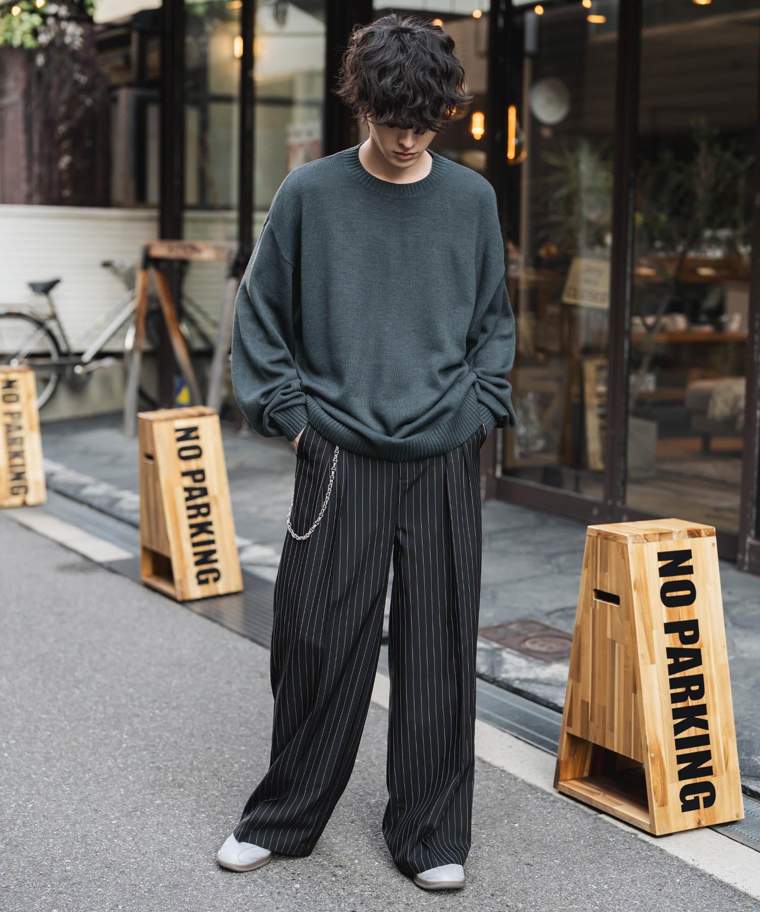 ルーズシルエット アクリル/モールクルーネック長袖ニット 14538