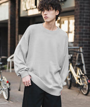 ルーズシルエット アクリル/モールクルーネック長袖ニット 14538