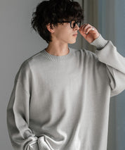 ルーズシルエット アクリル/モールクルーネック長袖ニット 14538