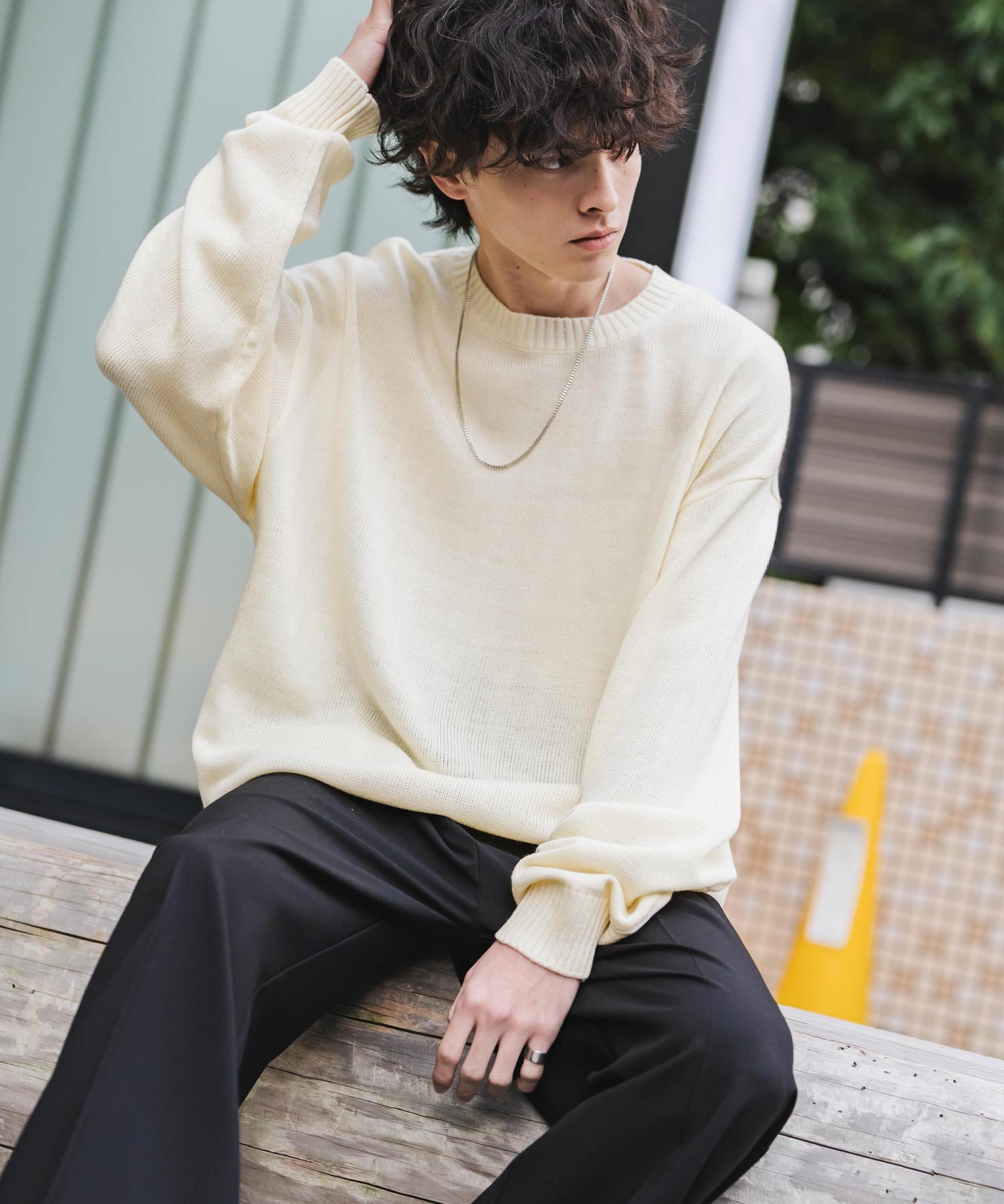 ルーズシルエット アクリル/モールクルーネック長袖ニット 14538