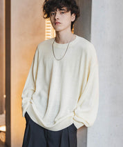 ルーズシルエット アクリル/モールクルーネック長袖ニット 14538