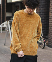 ルーズシルエット アクリル/モールクルーネック長袖ニット 14538