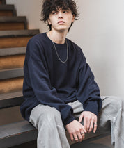 ルーズシルエット アクリル/モールクルーネック長袖ニット 14538