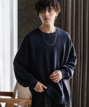 ルーズシルエット アクリル/モールクルーネック長袖ニット 14538