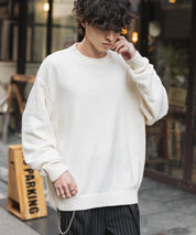 ルーズシルエット アクリル/モールクルーネック長袖ニット 14538