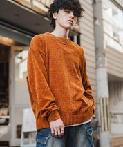 ルーズシルエット アクリル/モールクルーネック長袖ニット 14538