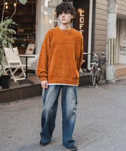 ルーズシルエット アクリル/モールクルーネック長袖ニット 14538