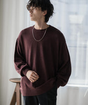 ルーズシルエット アクリル/モールクルーネック長袖ニット 14538
