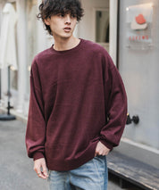 ルーズシルエット アクリル/モールクルーネック長袖ニット 14538