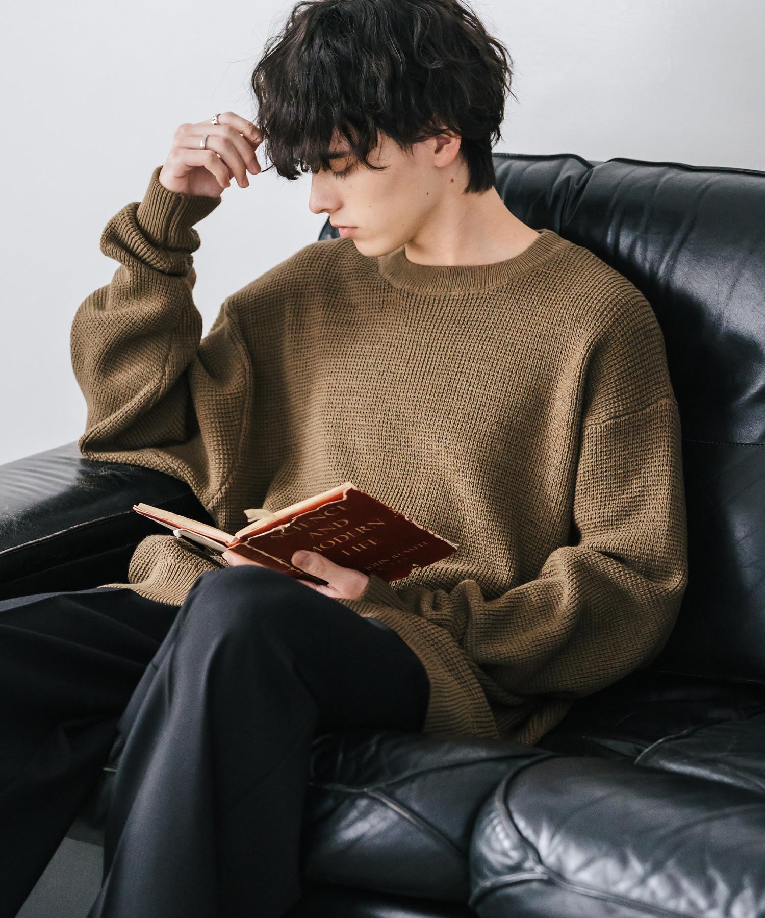 オーバーサイズ配色リブワッフルニットプルオーバーセーター	14546