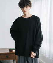 オーバーサイズ配色リブワッフルニットプルオーバーセーター	14546