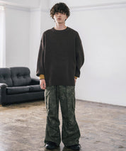 オーバーサイズ配色リブワッフルニットプルオーバーセーター	14546