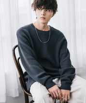 オーバーサイズ配色リブワッフルニットプルオーバーセーター	14546