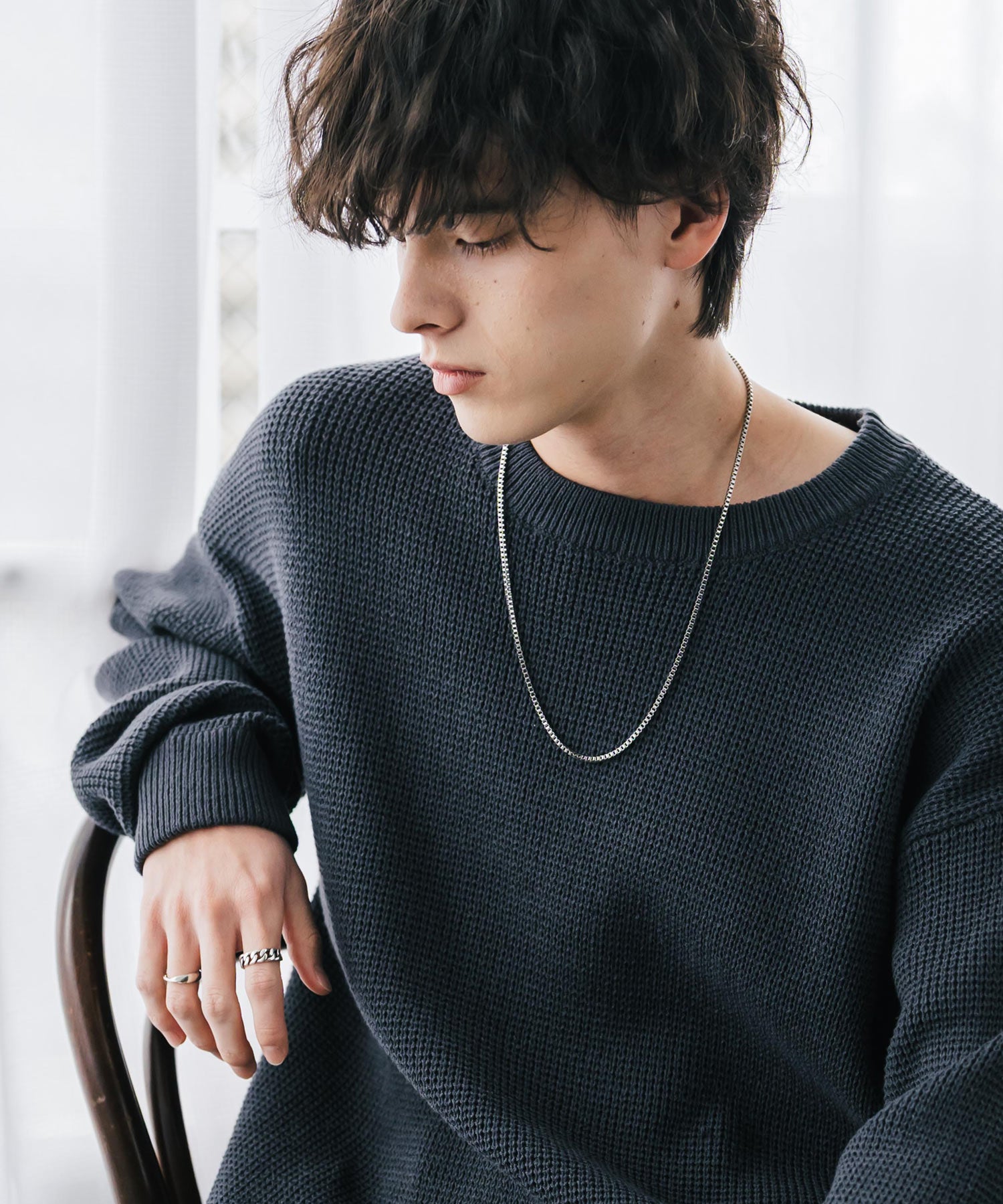 オーバーサイズ配色リブワッフルニットプルオーバーセーター	14546